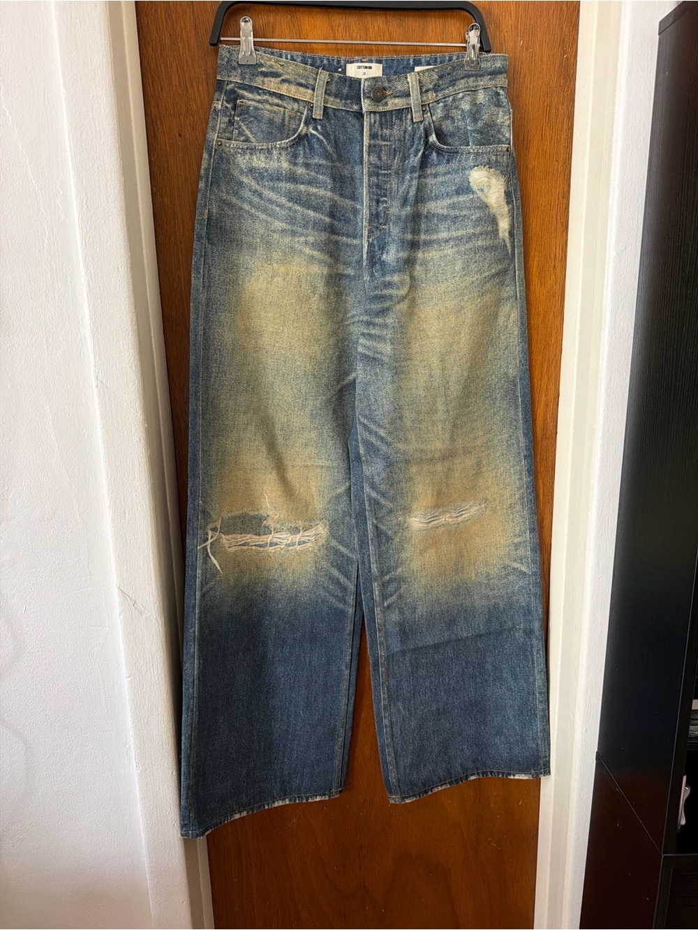 Cotton On Men's Distressed Faded Blue Wide-Leg Jeans